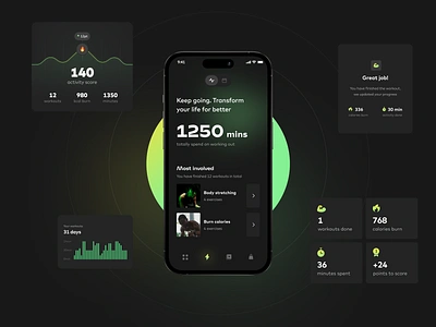 Pure Plank Fitness iOS App app chart dark fireart gradient gym ios plank ui ux workout