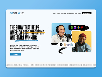 OneShot OneLife® Hero Section advice author broadcast design help hero host human layout marker media mock mockup podcast radio section simple web website winning