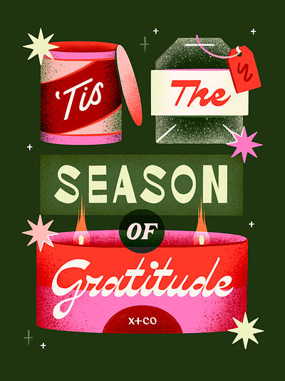 Season of Gratitude 2d illustration christmas christmas card colorful hand lettering holiday holiday art holiday card illustration lettering texture