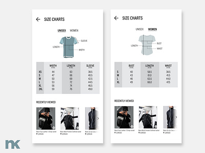 Size Chart Table - Daily UI Design #53 challenge daily design ui