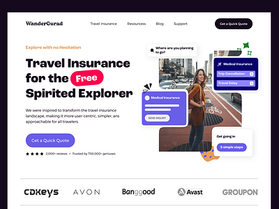 Travel Insurance landing page acko branding card coverfox digital insurance ethos lem new font ui ui design