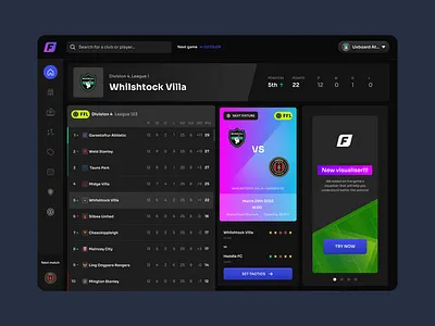 Football Management homepage design football graphic design home ranking ui