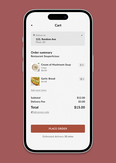 Daily UI #058 - Shopping Cart 100daychallenge app cart daily ui 058 dailyui design food food app mobile shopping shopping cart ui