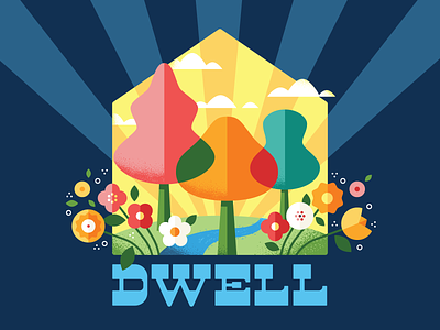 Dwell camp flowers home house illustration nature outdoors poster