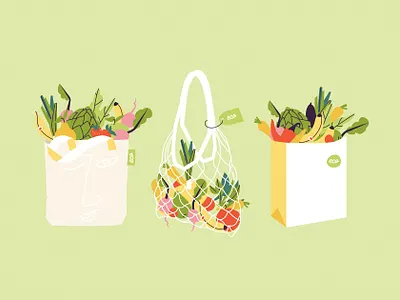 Eco bags canvas bag eco fruits go green graphic design grocery purchase illustration natura net bag no waste paper bag plastic free reduce reusable bag save nature save planet shopper bag textile bag vector vegetables
