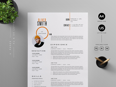 Resume/CV cover letter cv template design illustration professional resume ui us letter vector word