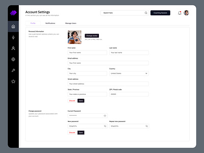 Account Settings - Podcast Platform PodPro® account account settings cards change avatar dashboard design manage users page password platform podcast platform settings ui user user account user platform user profile user settings users