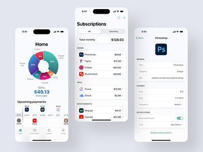 Mobile app: My Subscriptions design mobil mobile ui