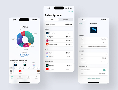 Mobile app: My Subscriptions design mobil mobile ui