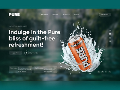 Single Product Website branding can mockup drink branding drink website glasmorphism graphic design logo product website refreshment branding single product splash ui webdesign