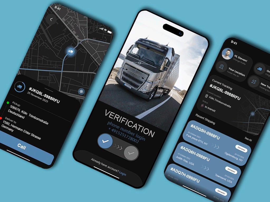Mobile application for cargo transportation ​ animation branding design graphic design illustration logo prototyping ui ux vector