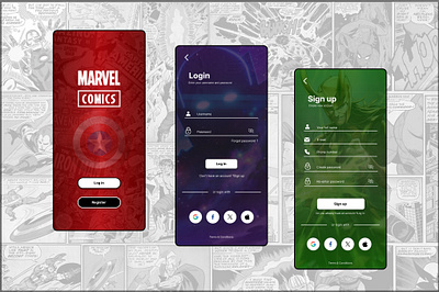 Signup page for Marvel comics app design figma ui