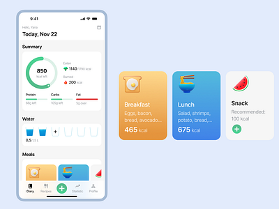 Calories tracking app app calories design food mobile product tracking ui ux uxui web