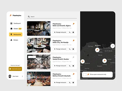 Restaurants Page for a Dashboard design dashboard ui design ui design uiux