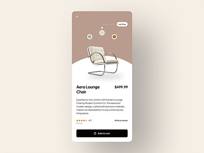 Modern Product Detail screen dailyui furniture app furniture shop mobile ui design uidailychallenge