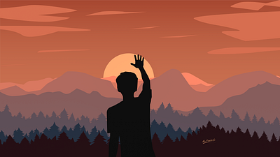 If i could touch the sun! adobe adobe illustrator al farazi boy clouds digital art dramatic fantasy illustration imagine landscape mountain silhoutte sunrise touch the sun vector vector art