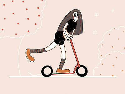 Scooter 🛴 branding character character design clean design fresh design girl graphic design illustration loose minimal original ride scooter simple smile sport tree ui ui design