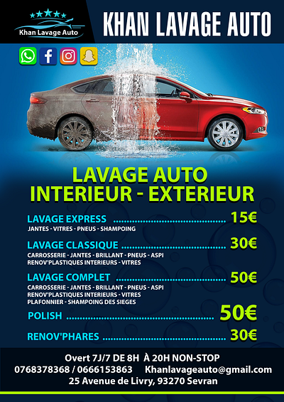 KHAN LAVAGE FLYER FRANCE auto car car wash flyer mechanic