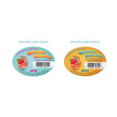 Matching Seeded and Seedless Watermelon Label Design consumer goods design design graphic design label design layout design packaging design produce label