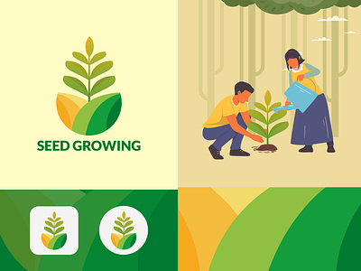SEED GROWING LOGO abstractlogo agri business agriculture branding design farming graphicdesign growing illustration logo logo design nature orange plant planting seed seed brank seed growing logo ui vector