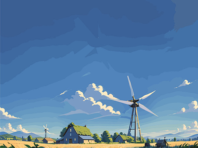 Landscape Illustration anime branding creative art digital art graphic design illustration land landscape montasir nature pic turbine wind mill