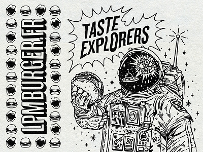 Taste Explorers alien astronaut branding burger explorer fast food graphic design hungry illustration logo packaging pacman restaurant space