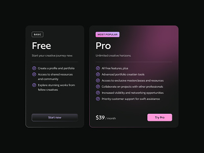 Pricing Cards app checkmark clean concept cta dark mode design desktop glass glassmorphism list pricing pricing cards ui user interface web website