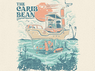 The Caribbean beach brand branding captain cruise ships design destination digitalillustration distressed handdrawn illustration snorkeling tshirt design underwater vintage vintage design