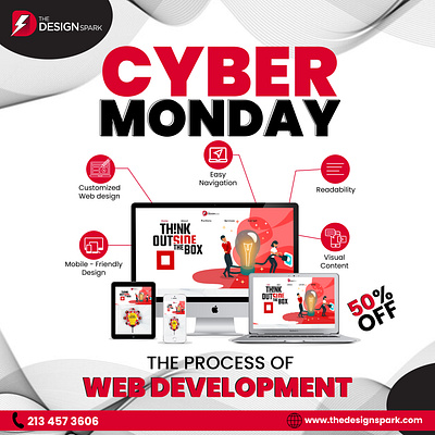 Cyber Monday Process of Web Development apparel branding cyber monday design energy graphic design illustration logo merch ui vector web development web development services website