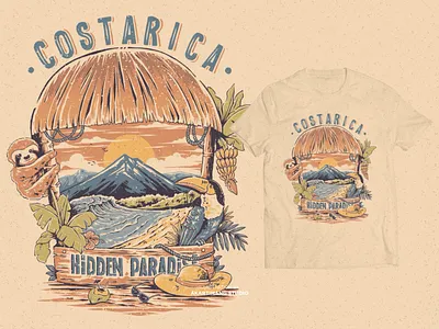 Hidden Paradise animal badge design beach beach vibes brand branding costarica design digitalillustration distressed handdrawn illustration landscape leaves rain forest tropical tshirt design vintage vintage design