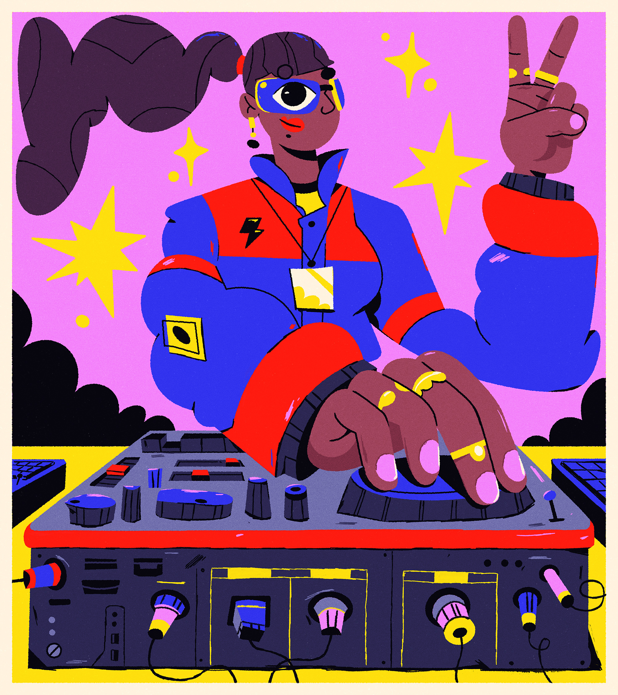 DJ 2d art cartoon character character design design electronic music girl illustration music party vector