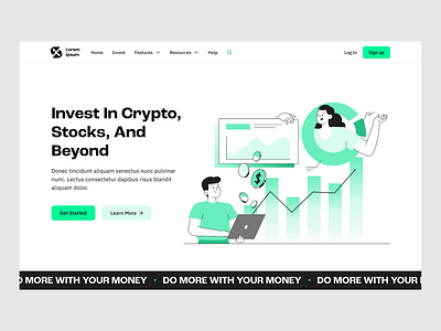 Financial Investment - Landing Page V2 bank branding crypto cryptocurrency design financial fintech graphic design illustration invest investing landing page onepage startup stocks tech trader ui vector