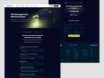 ROI Calculator page ➕✖️🟰➗ api calculator dark form management marketing pricing savings slider tool ui web