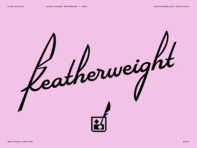Featherweight Cocktails Logo canned cocktail cocktail cocktails drink icon f logo feather feather logo featherweight illustration lettering ligature logo logotype pink script type typography wells wells collins wordmark