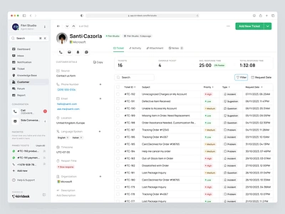 KirriDesk - Explore Customer - SaaS Customer Service Management activity animation attachment crm customer customer service details filter helpdesk list management notes product design saas saas design support ticket ui ux web design