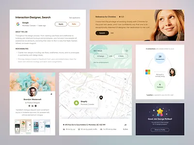 Job Search Website UI Elements badge community job landing page landingpage map network portfolio profile ui ui elements ui kit web design website website design