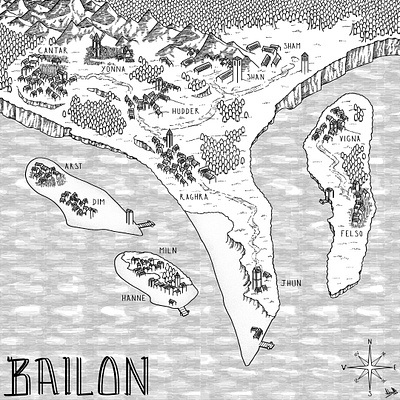Bailon artwork black and white cartography digital fantasy fantasy map illustration lineart map map design mapping monochrome