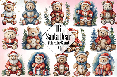 Watercolor Santa Bear Clipart Png 3d animation app branding design graphic design illustration logo ui vector