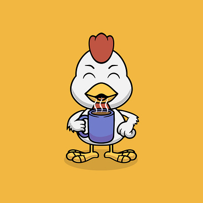 Cute chicken drinking hot chocolate cartoon illustration relax