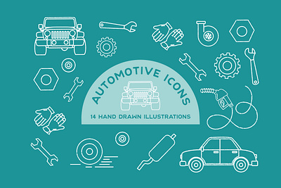 Automotive Icons automotive car design hand drawn icons line art