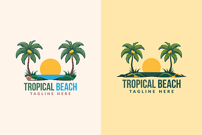 Tropical beach logo design bali beach branding coastline design graphic design hawaii illustration island logo ocean palm paradise sea summer surf tree tropic tropical vector