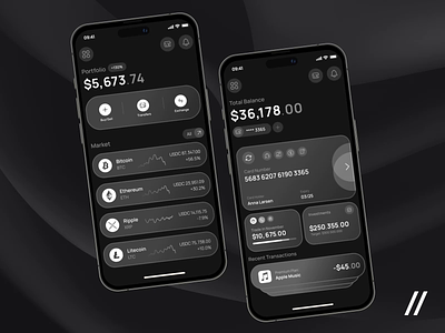 Crypto Wallet Mobile iOS App android animation app app interaction crypto cryptocurrency dark theme dashboard design finance fintech interface ios market mobile mobile app motion product design ui ux