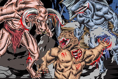 Zombie Beast Illustration animal monster dark t shirt design vector zombie vector bundle