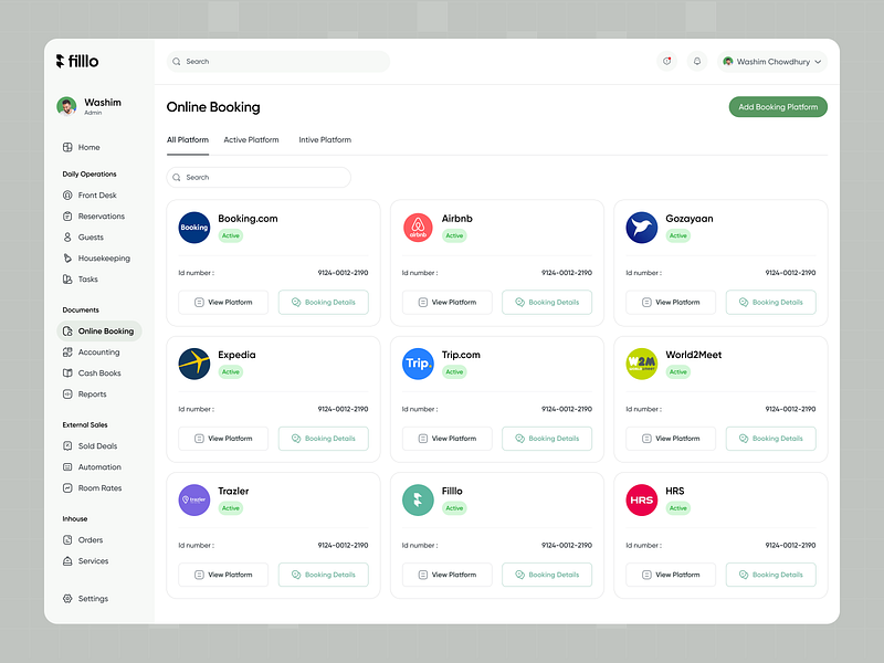Hotel Management - Online Booking booking platform clean fillo design guests check inout hotel booking discount hotel management hotel services modern design online booking order reservation room rate saas services tasks uiux webapp webdesign