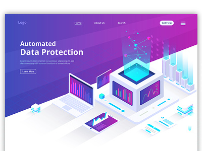 Data Protection Hero image illustration automation data data protection data visualization design device home page illustration illustration isometric ui ui elements ui image uiux vector web page website elements