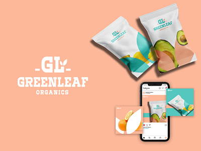GreenLeaf Organics brand branding colorful food green leaf lettermark logo logotype minimal orange organics visual identity wordmark