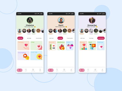 Memorable social app: Psychology, therapy, and counseling apps branding care chats counseling feeling figma friends illustration love media mobile psychology selfcare social media sociogram status talk therapy ui