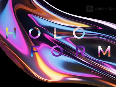 Abstract holographic liquid shape 3d abstract bold chrome colorful distortion form generative gradient holographic iridescent liquid metal rendering set shape vibrant