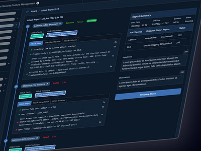 Dark Theme of Attack Report Page aws azure cloud attack coud security cyber platform cyber security dark theme kubernetes security platform