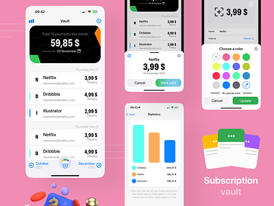 Subscription Vault - management application for iOS and MacOS app design appstore branding currencies finance illustration ios management mobile subscription tracker ui